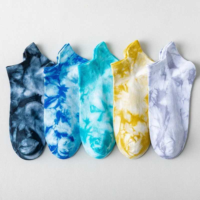 2021 new tie-dye boat socks cotton socks ladies boat socks breathable color Japanese shallow mouth socks X250319