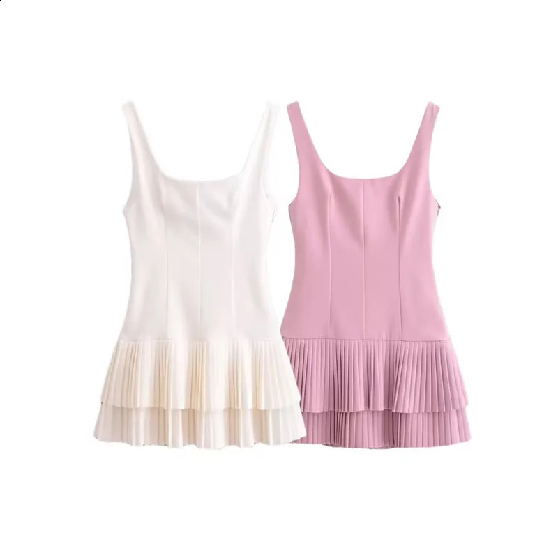 Womens sexy party chic sleeveless Cami dress solid pink zipper mini skirt fashion 2025 summer vest 250319