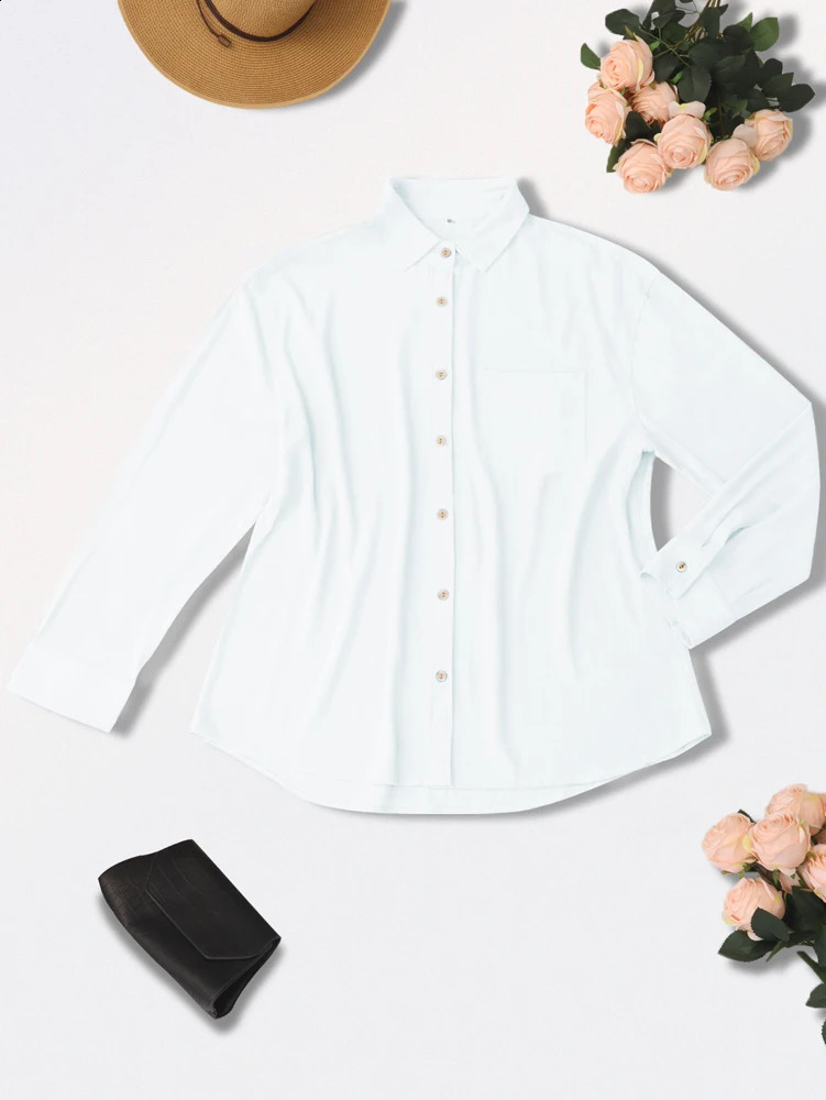 2025 SpringSummer Womens Long Sleeve Collar Button Regular Edition Solid Color Cotton Linen Shirt 250319