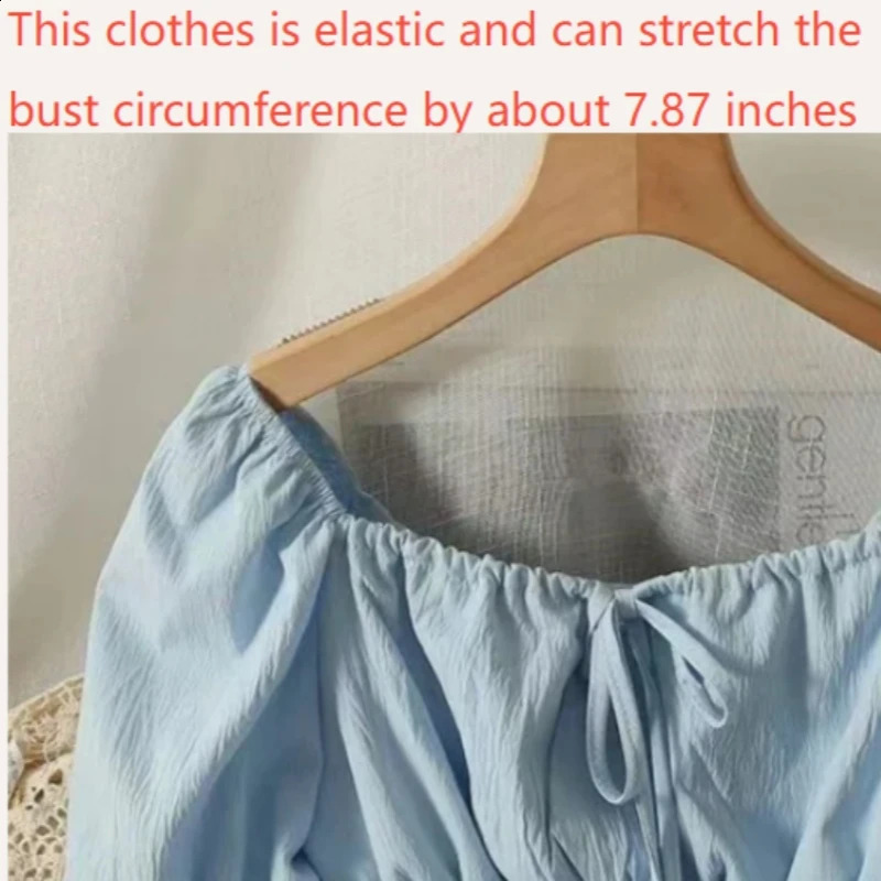 Womens French style shirt and ruffled single line collar short sleeved elastic waist for weight loss casual sweet elegant crop top 250319