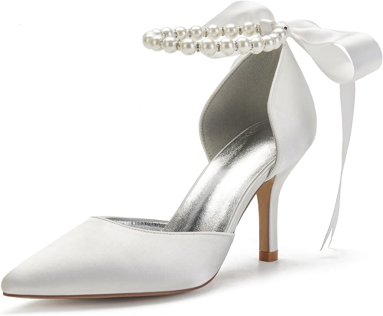 2025 New With Box Designer sandals Women's Pearl White Wedding Shoes Bridal High Heels Pointed Bridal Shoes Satin Ball Party Dress High Heels San