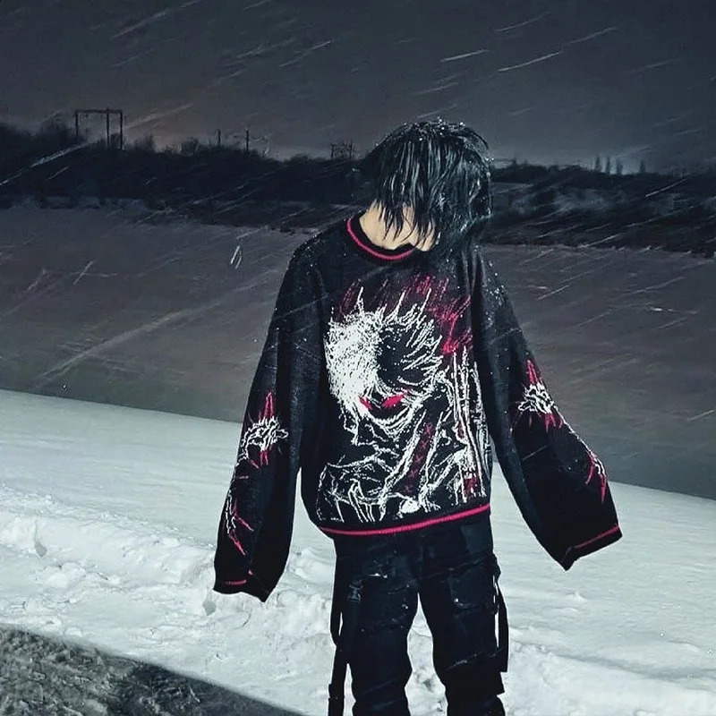 Dark wind autumn and winter street personality Gothic dark loose long sweater Y2K clothing INS 250318