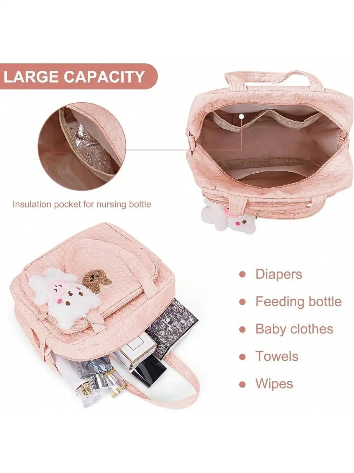 1pc Solid Color Baby Diaper Bags Organizer Maternity Bag Animal Cartoon Portable Nylon Mom Travel Tote Bag With Pendant 250319