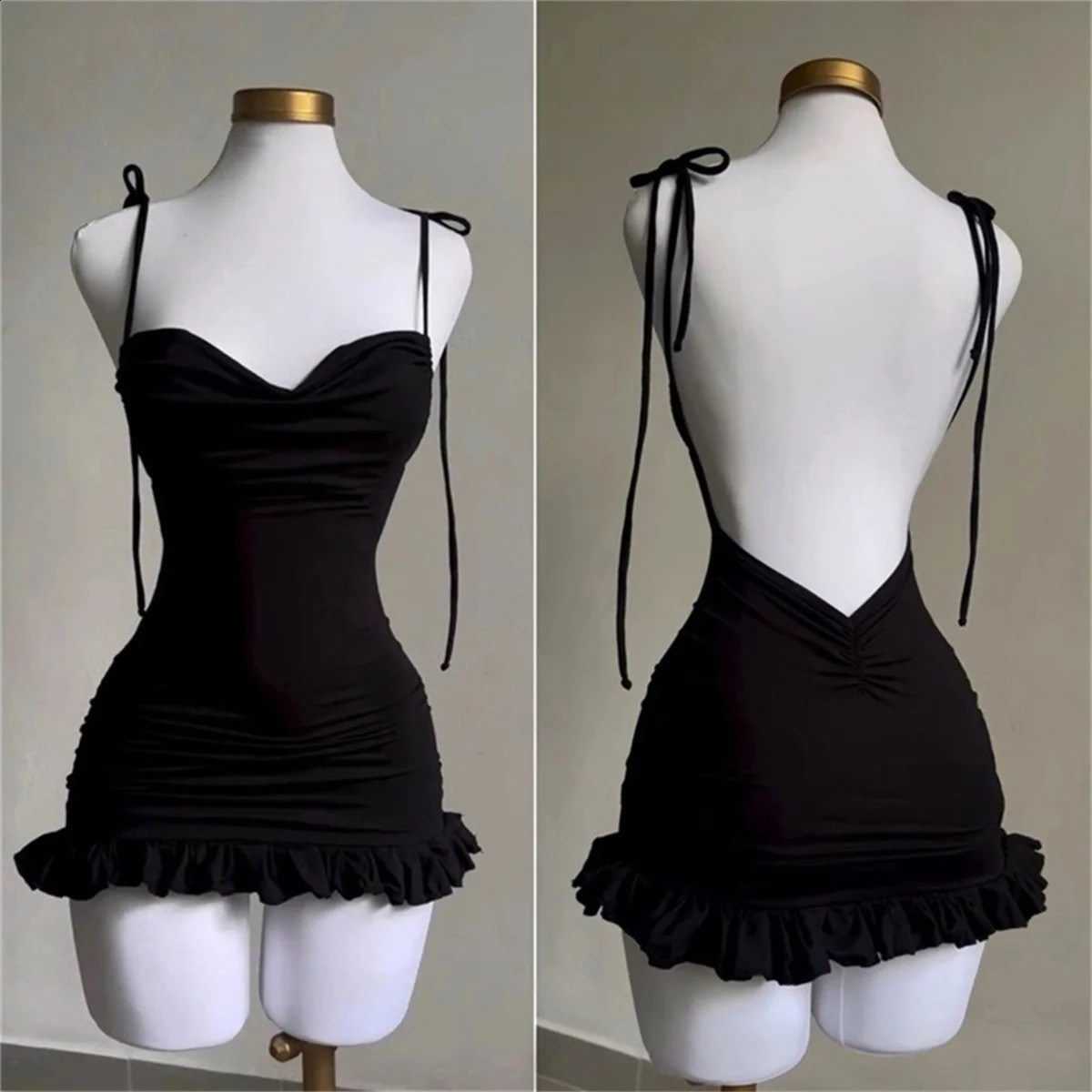 2024 European and American highend Y2K sexy open back ultrathin slim fit spicy girl short skirt summer party club mini dress 250319