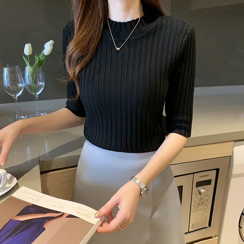 Blusas Mujer Blouses Top FemmeTops De Moda 2025 Verano Short sleeved Knitted Shirt Womens Zipper 250319