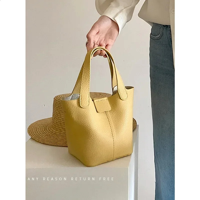 Korean version soft textured single shoulder portable bucket bag personalized small vegetable basket portable casual cross body bag 250317