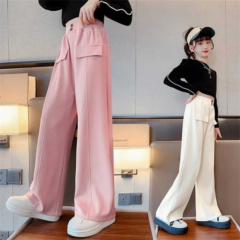 Girls Wide Leg Pants Kids Fashion Loose Pants Children Straight Sweatpants 2023 High Waisted Spring Autumn Casual TrousersT250318