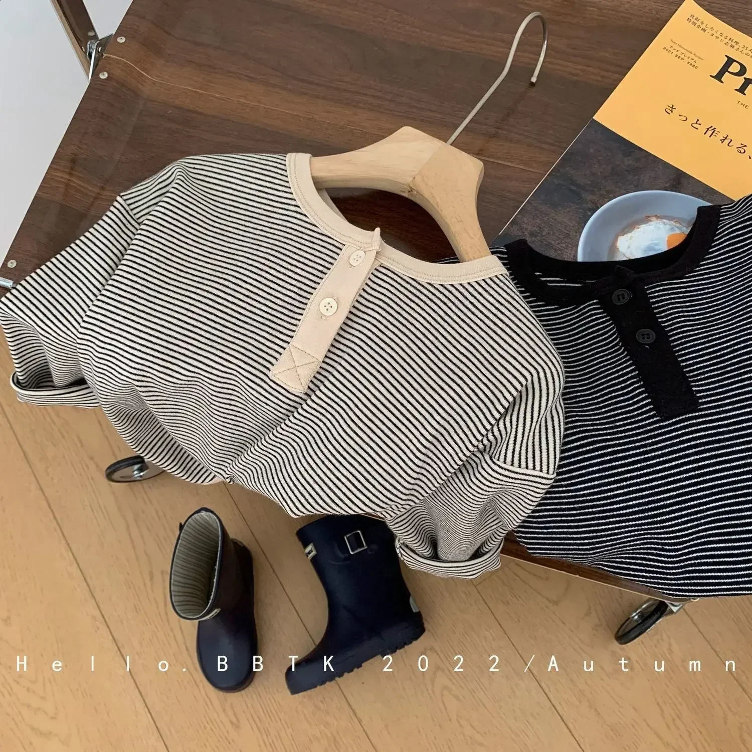 Childrens Spring Autumn Long-sleeved T-shirt Boys Girls Korean Striped T Childrens Cotton Bottoming Shirt Baby Simple Top 250319