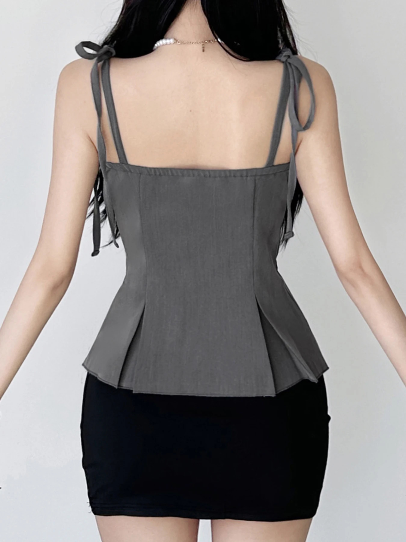 IAMSURE Sweet Lace Trim Bandage Camis Top Holiday Slim Slant Neck Sleeveless Tank Womens 2025 Summer Fashion Street Clothing 250319