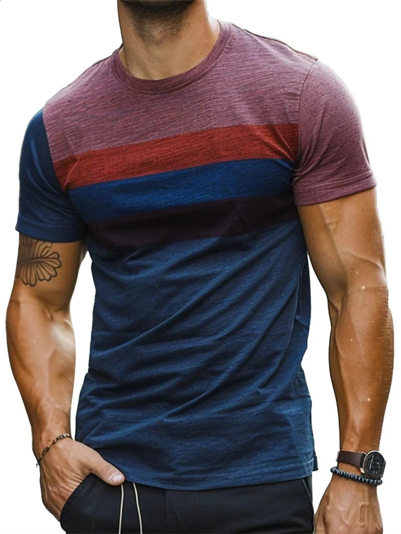 Fashion Stripe 3D Printed T Shirts For Men Summer Casual Crew Neck Short Sleeve Tshirt Loose Vintage Breathable Tees Pullovers 250319