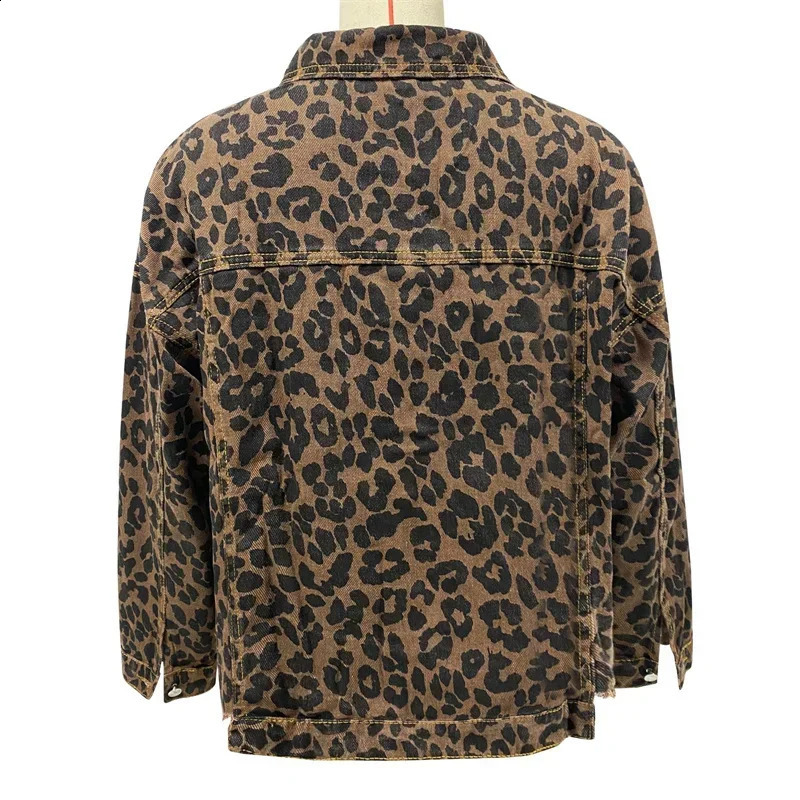 Fashion Leopard Print Tassel Hem Jacket Women Casual Outerwear Female Spring Autumn Lapel Single-breasted Cardigan Denim Coat 24 250317
