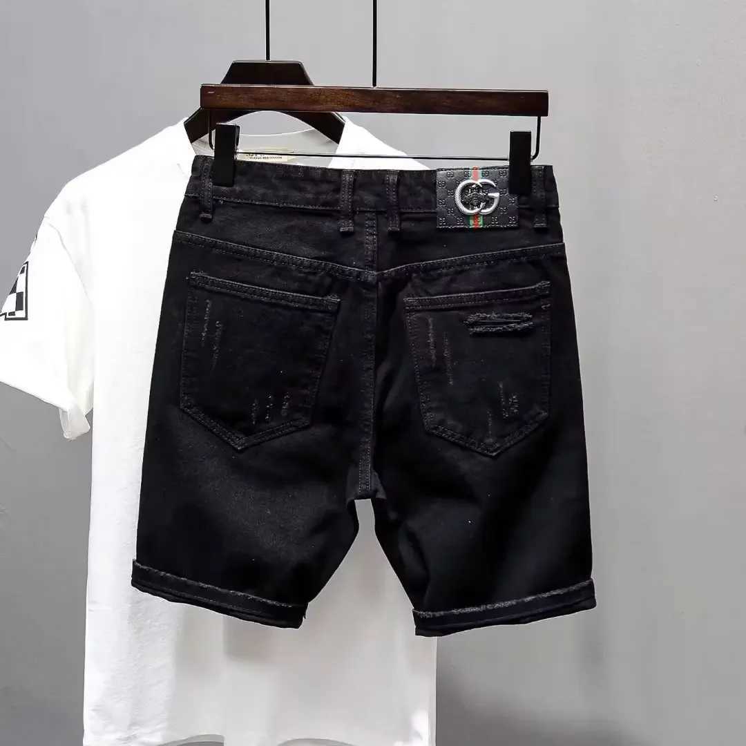 Fashion brand mens unique hip-hop black denim shorts loose fit suitable for summer style high-quality cotton pants W250319