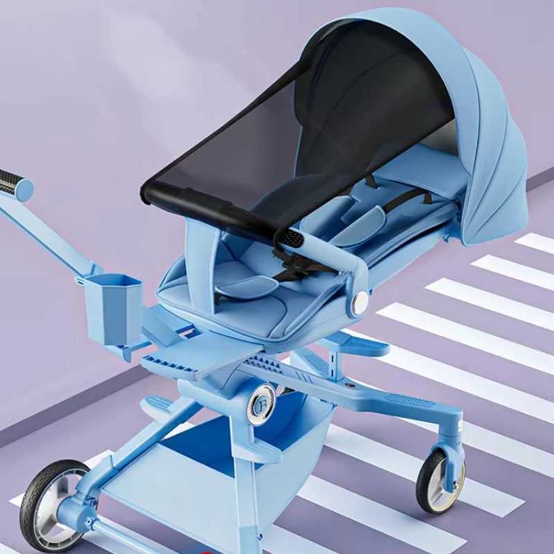 Baby stroller with 0 to 3 years of high visibility shock-absorbing four-wheel stroller that can be folded for sitting or lying down lightweight baby s