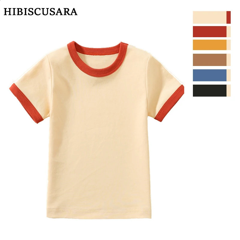 100% Cotton Small Children Summer Short Sleeve T shirt Boys Girls Color Matching Soft Comfy Tops Tees Kids T-shirts Casual 250319