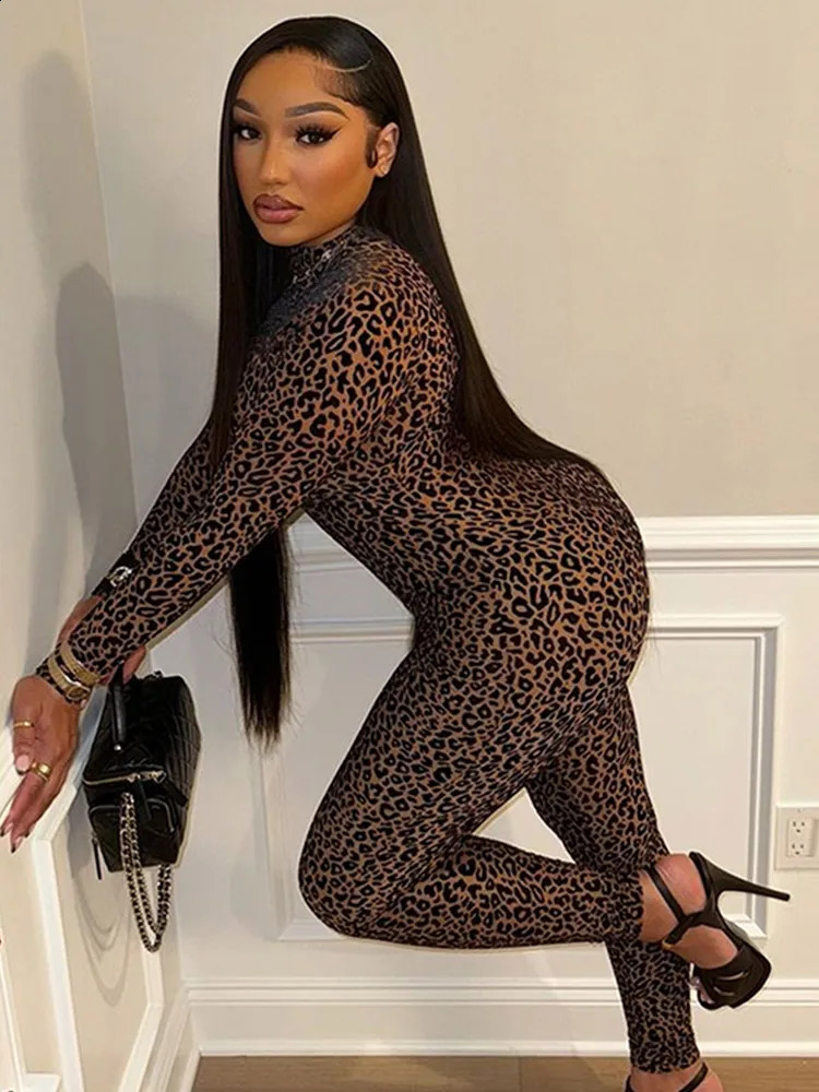 Sexy womens leopard print leggings set chic round neck full elegant set womens party dress Year fashion set 250317
