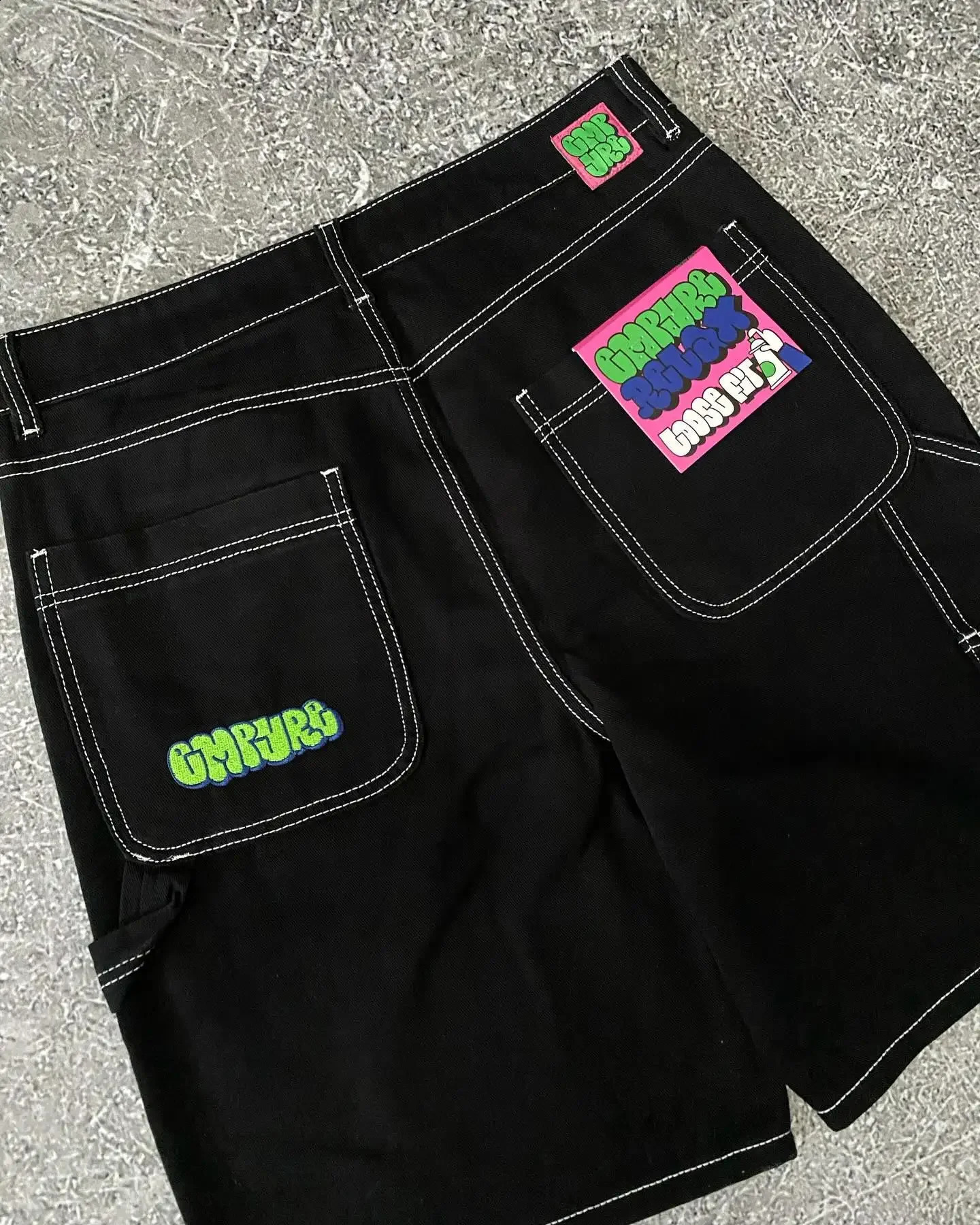 American Street Retro Cartoon Letter Embroidery Denim Shorts Baggy Wide-leg Jeans Men Y2k Hip Hop Casual Versatile Shorts Women 250319