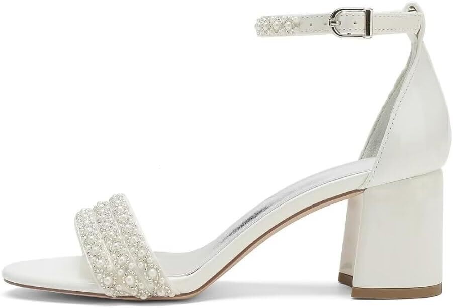 2025 New Designer sandals Thick heeled pearl wedding sandals with exposed toes, ankle strap, evening party, summer shoes