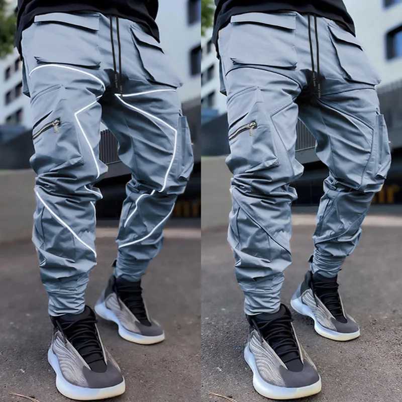 Men Casual Black Cargo Pants Oversize Striped Pocket Sweatpants Gym Sports Fitness Hip Hop Jogger Baggy Trousers Pantalon Hommes X250319