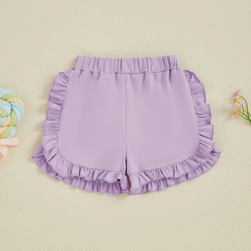 Adorable Baby Girl Cotton Shorts with Bowknot Elastic Waistband Ruffle Hem Casual Summer Short Pants Sweet Toddler Shorts 250319