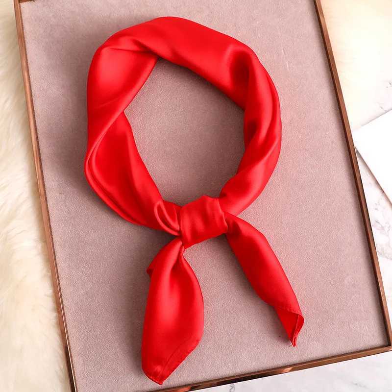 Solid color silk square scarf used for fabrics soft satin collar womens headscarf hair clip tie fine hair womens hair X250319