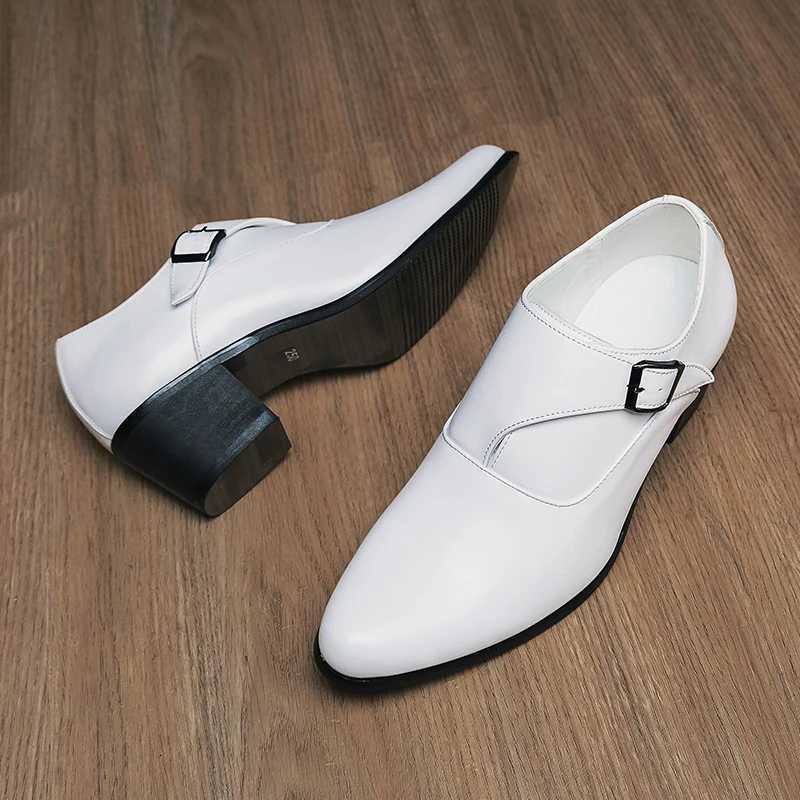 Mens thick high heels Brogue leather mens wedding party social shoes mens business casual white platform mens formal shoesXJ250319