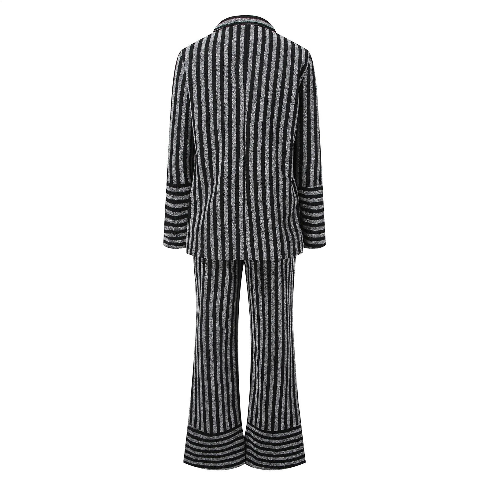 Striped Printing Clothes For Women 2 Piece Set Casual Loose Cardigan Tops Spring Clothing Wide Leg Pant Suit Trousers Suits 250317