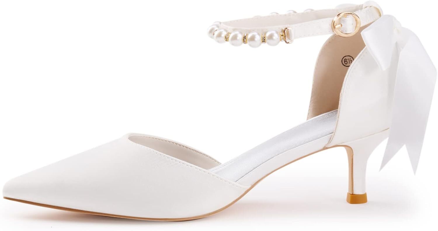 2025 New Designer sandals Women's pearl ankle strap high heels low heels D'Orsay satin back strap high heels pointed wedding party dress sho
