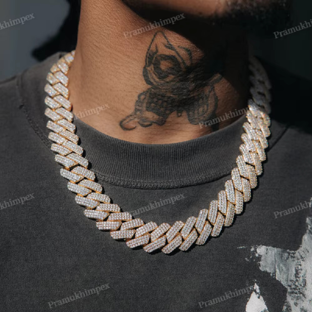 Hip Hop Icy Bling 19mm Moissanite Cuban Chain Link Direct Factory Wholesale Hip Hop 10K Yellow Gold VVS Diamond Necklace for Men