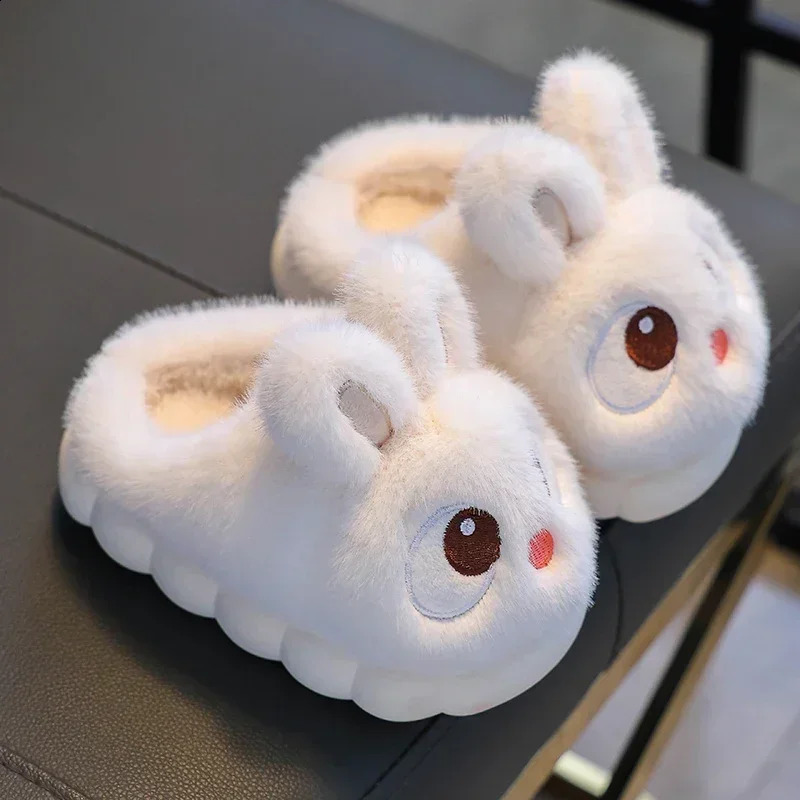 winter cute big eyed rabbit childrens waterproof warm non slip and fluffy slide suitable for girls boys children indoor cotton shoes 250318