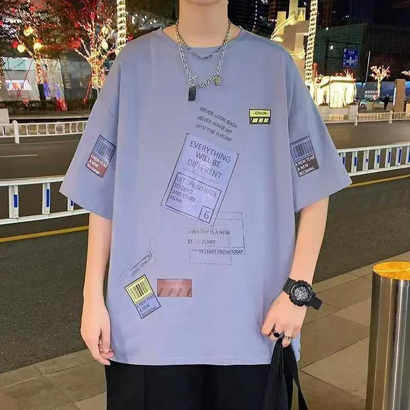 Leisure loose summer T-shirt trend Hong Kong style mens short sleeved top newly arrived in 2024 youth fashionT250318