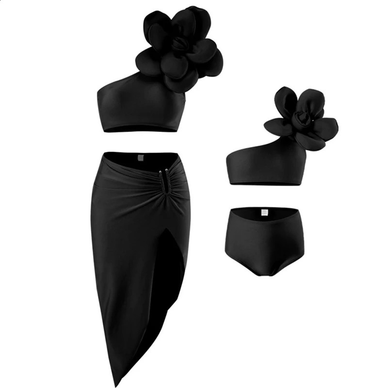 Summer Family Matching Swimsuit Outfits Swimsuits Big Flowers 3pcs Bikini Family Look Mom Girls Woman Swimwear Set 250319
