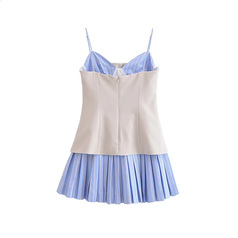 RAFZNB Womens Short Dresses Fashion Splicing VNeck Sleeveless Mini Dress Sexy Backless Female Elegant Party 250319