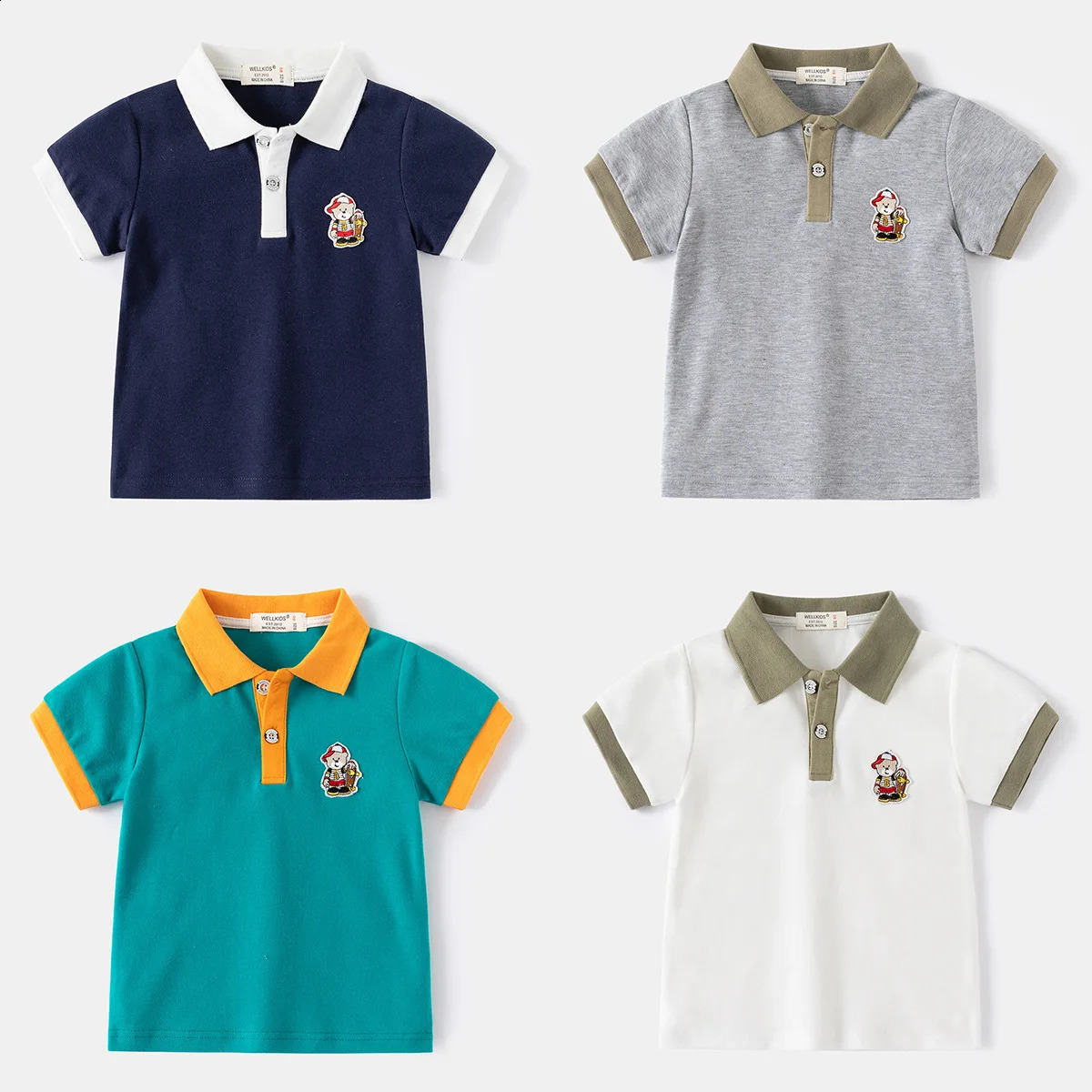 Baby Boys Short-sleeved T-shirt Summer Boys Color Blocking Short-sleeved POLO Shirt Baby Cartoon Tops 250319
