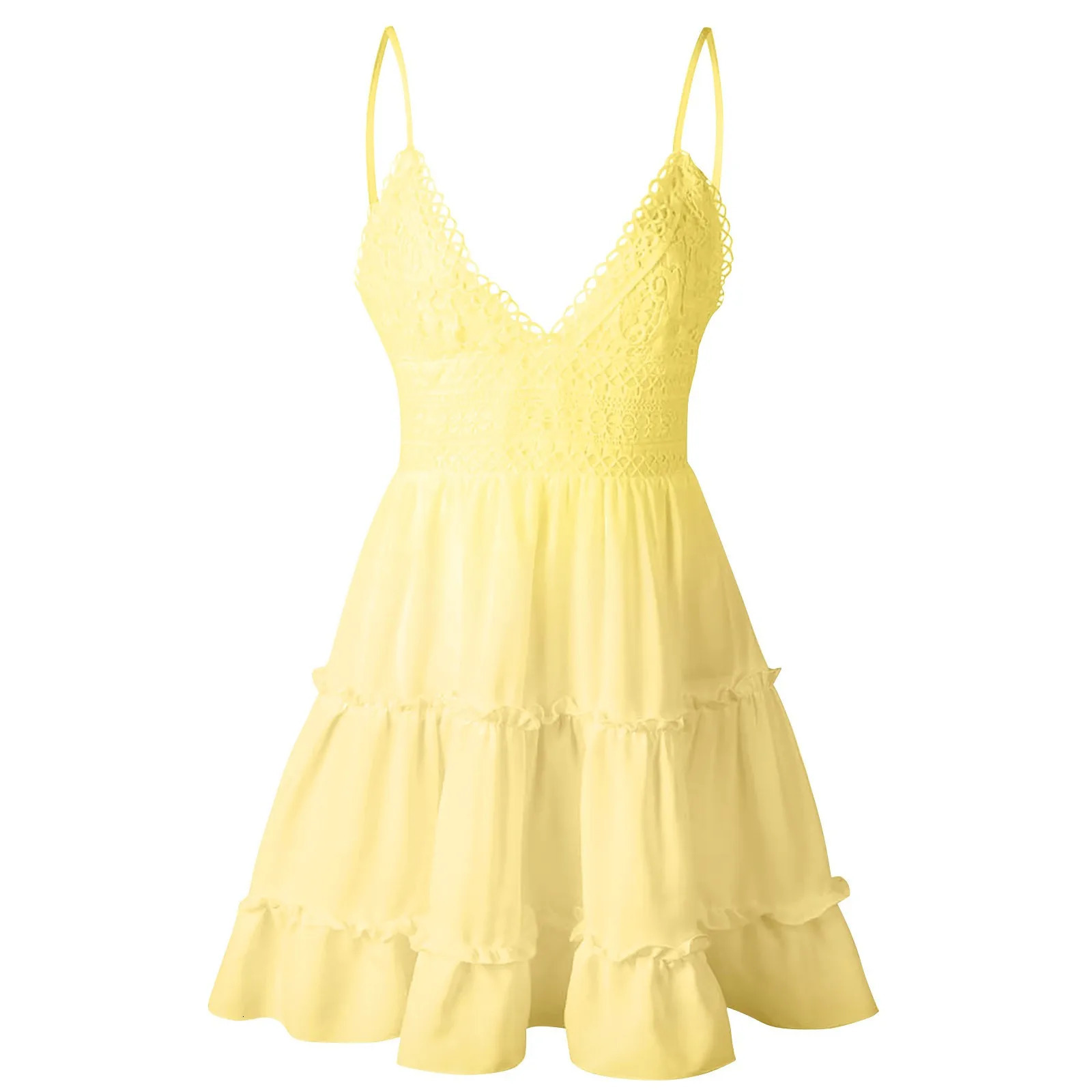 Dresses On Sale Clearance Womens Sexy Spaghetti Strap Backless Lace Bow Tie Contrast Dress Elbise 250314