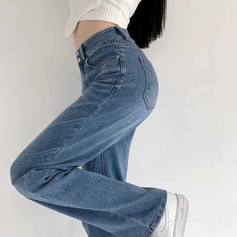 Womens Jeans Autumn High Waist Loose Straight Denim Pants Black Blue Fashion Korean Street Stretch Soft Comfortable TrousersT250319