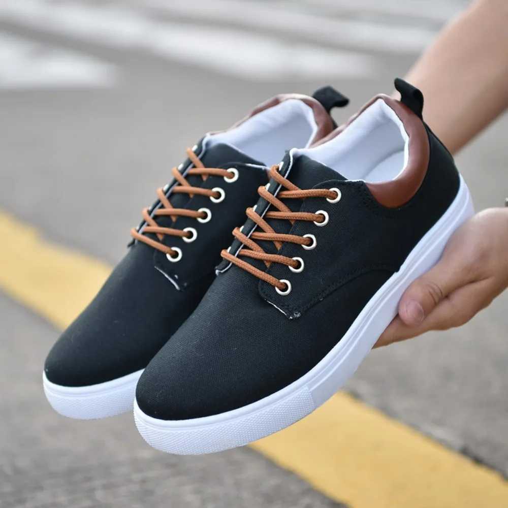Mens Shoes Lace-up All-match Casual Shoes Canvas Sneakers Flat Shoes Fashion Comfortable Rubber Soled Non-slip Sneakers Z250319