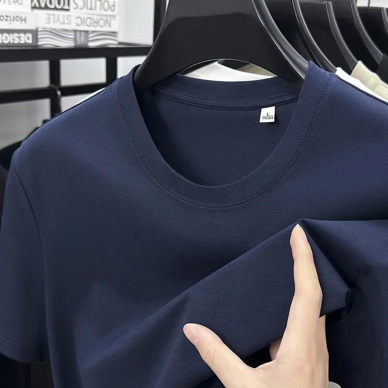 Comfortable and Soft 453 Lyocell Tshirt for Summer Men Breathable Antibacterial Solid Lightweight Short Sleeve Crewneck Underwear 250319