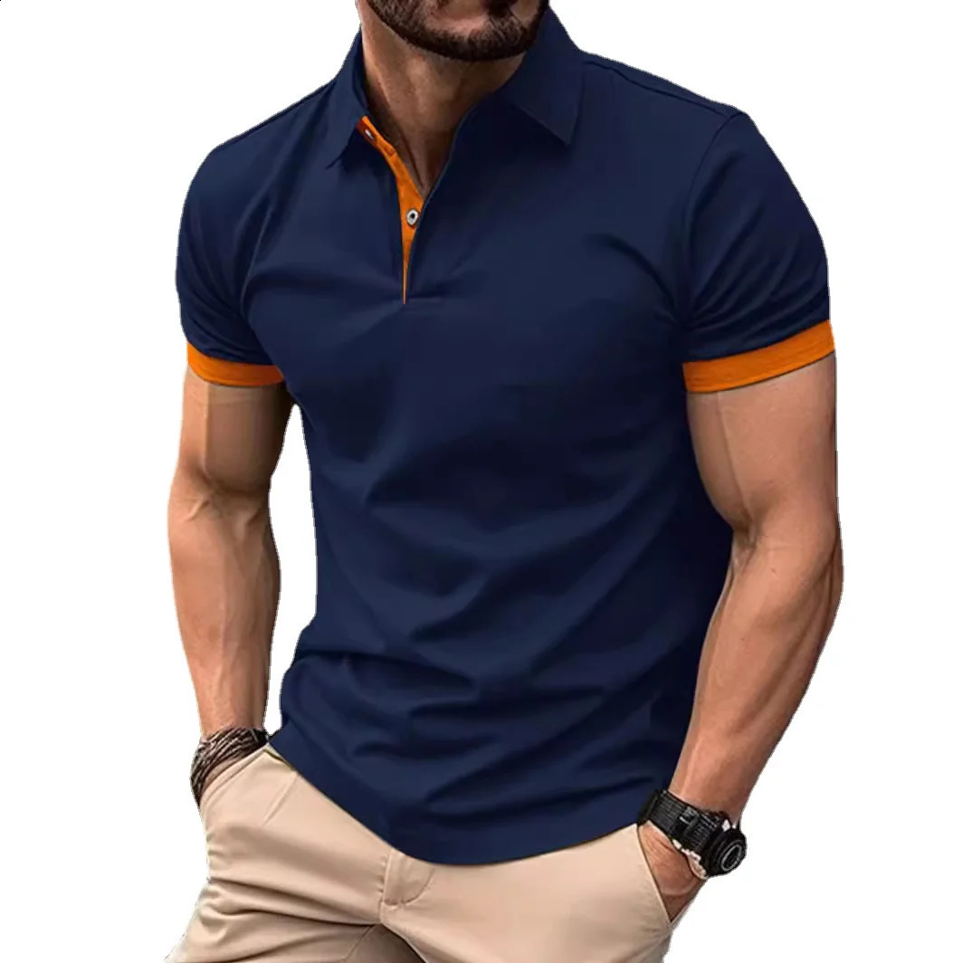 Summer Men Polo Shirts Men Short Sleeve Shirt Contrast Color Lightweight Streetwear Casual Lapel Collar Tops 250319