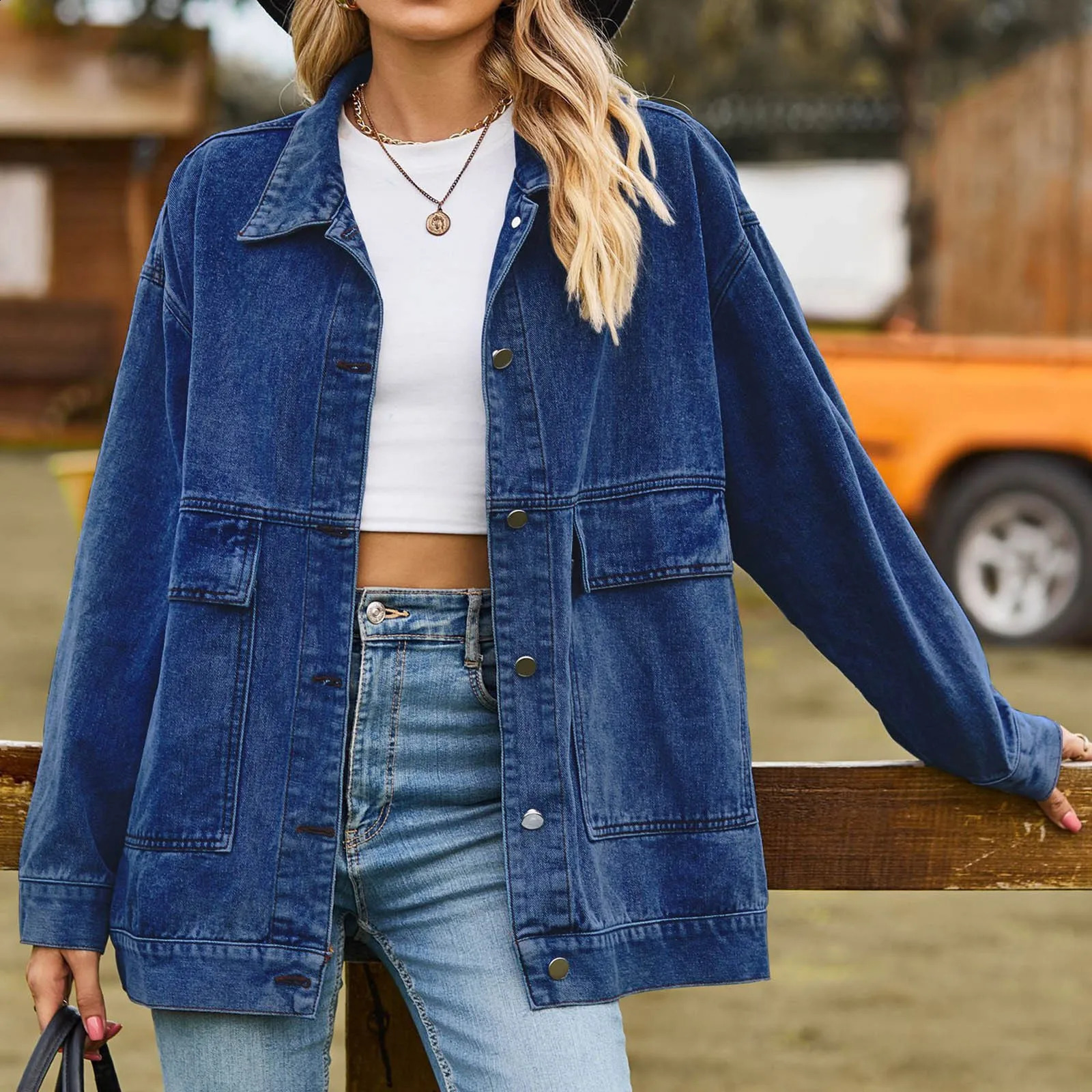 Autumn and winter womens short jacket slim fit retro classic loose denim casual 250317