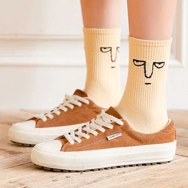 Korean Harajuku Colorful Fun Socks Womens Cotton Kawaii Expressing Fashion Art Facial Retro Street Clothing X250319