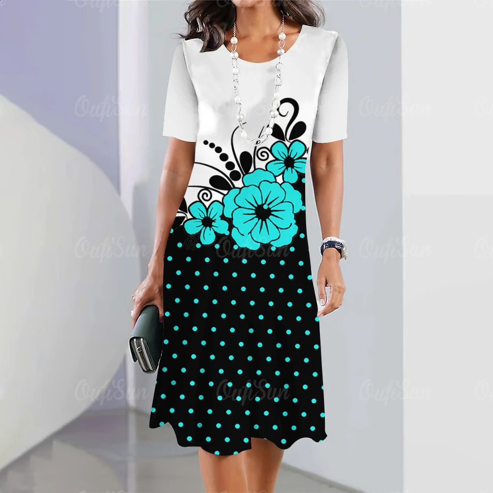 Vintage Womens Dresses Floral Patchwork Printed Elegant Casual Short Sleeve Dress Y2k Loose Oversized Fashion Dress 250319