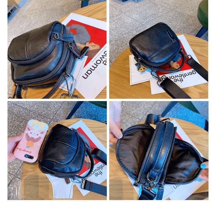 Women Handbag Small Trend Designer Wide Straps Female Shoulder Messenger Bag PU Leather Ladies Shell Totes Black