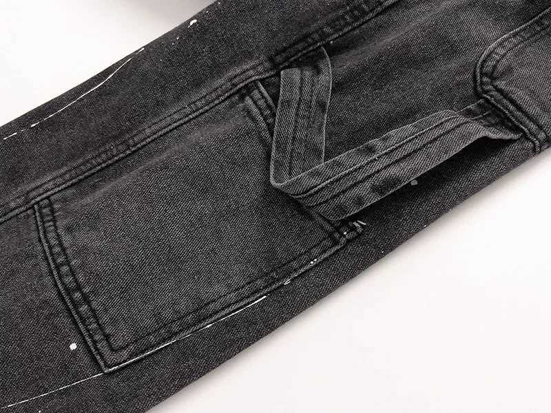 Spliced washed jeans Y2K retro mens high street spotted pants slightly tattered casual pants casual hip-hop high street X250319