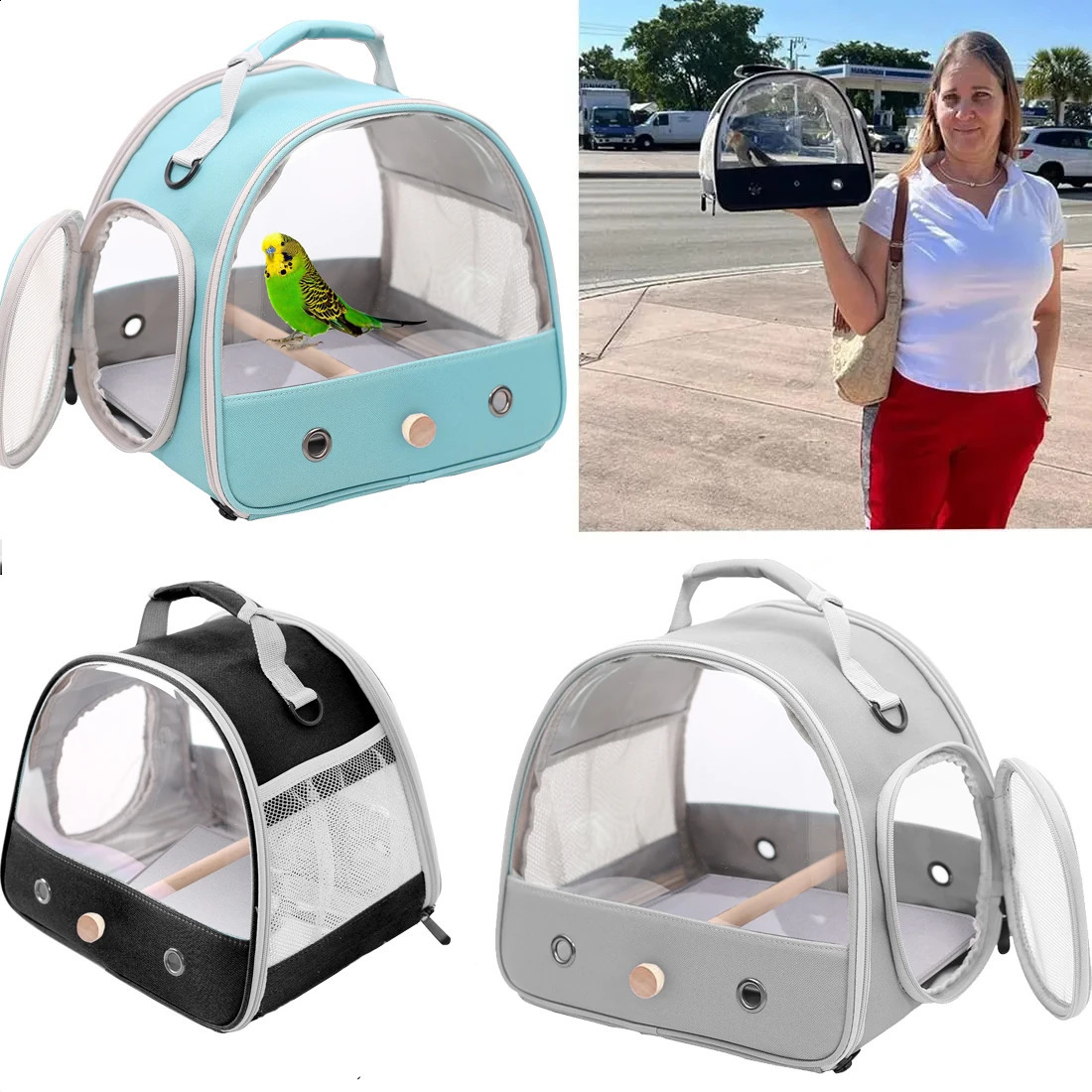 Portable transparent birdcage transport cage breathable travel bag small pet access control window foldable outdoor 250318