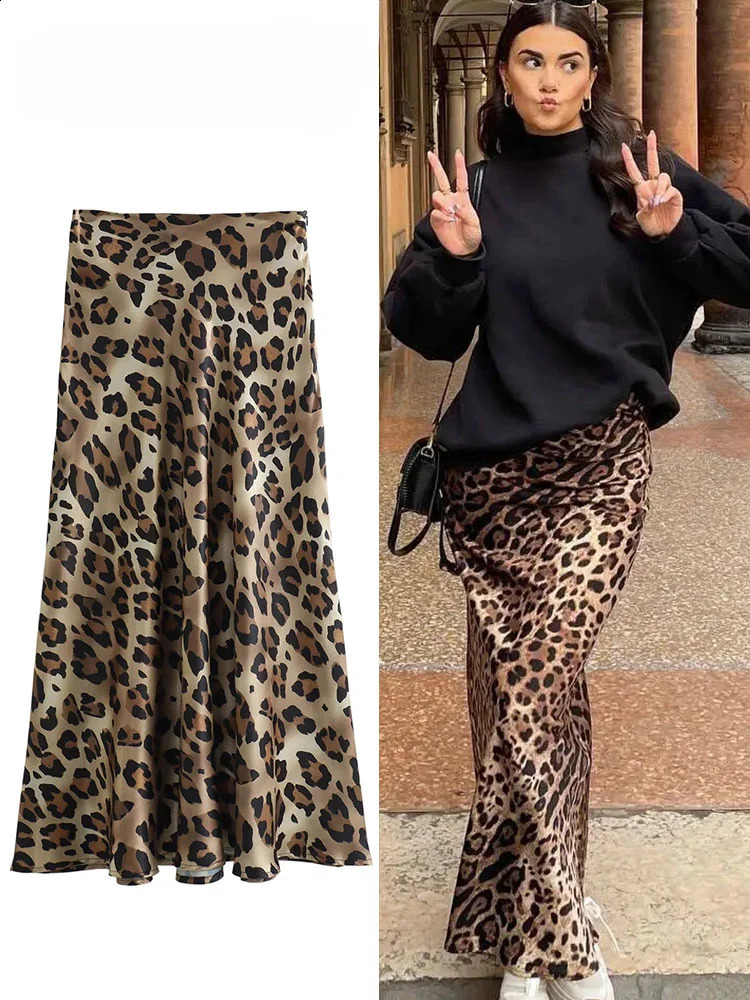 ASDS 2024 Women Fashion Leopard Print Skirt Vintage High Waist Midi Skirts Elegant Women Summer Casual Streetwear Skirt 250313