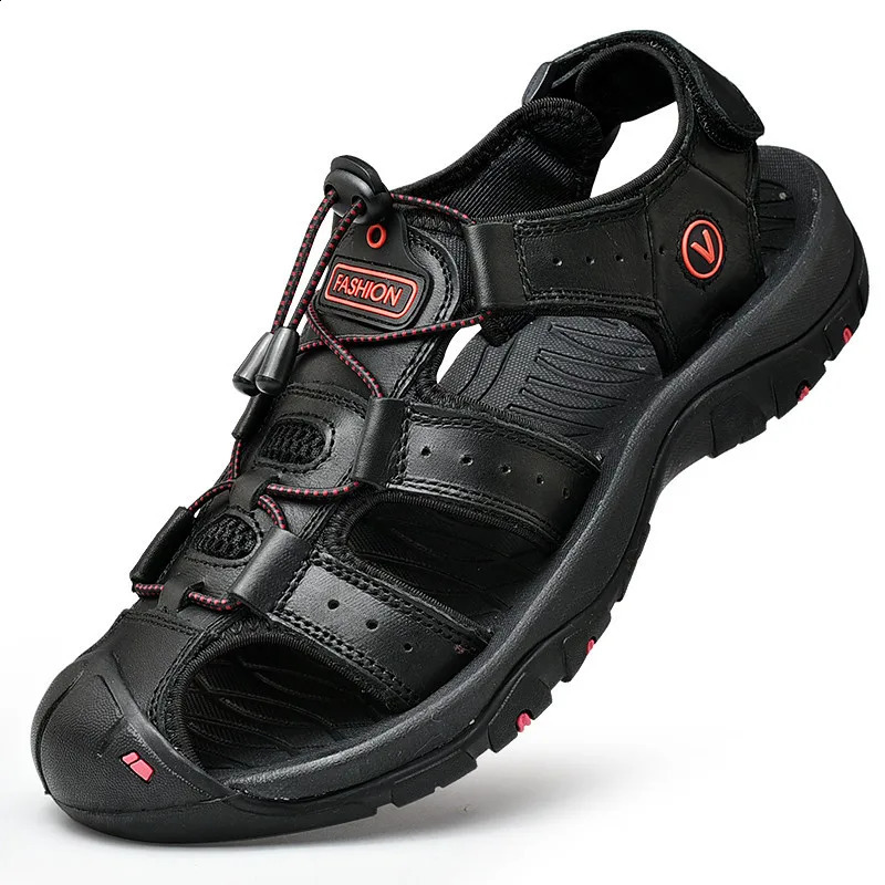 Summer Men Sandals Genuine Leather Mens Casual Shoes Outdoor Men Leather Sandals for Men Beach Shoes Roman Shoes Plus Size 38-48 250317