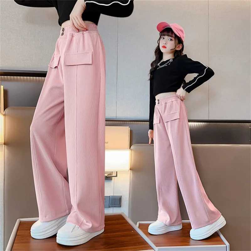 Girls Wide Leg Pants Kids Fashion Loose Pants Children Straight Sweatpants 2023 High Waisted Spring Autumn Casual TrousersT250318