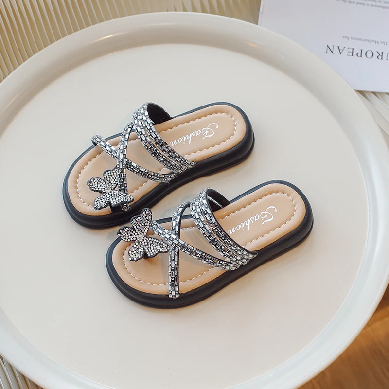 Girls elegant beach flat shoes childrens summer fashion sandals students outdoor butterfly slippers flip cover 250318