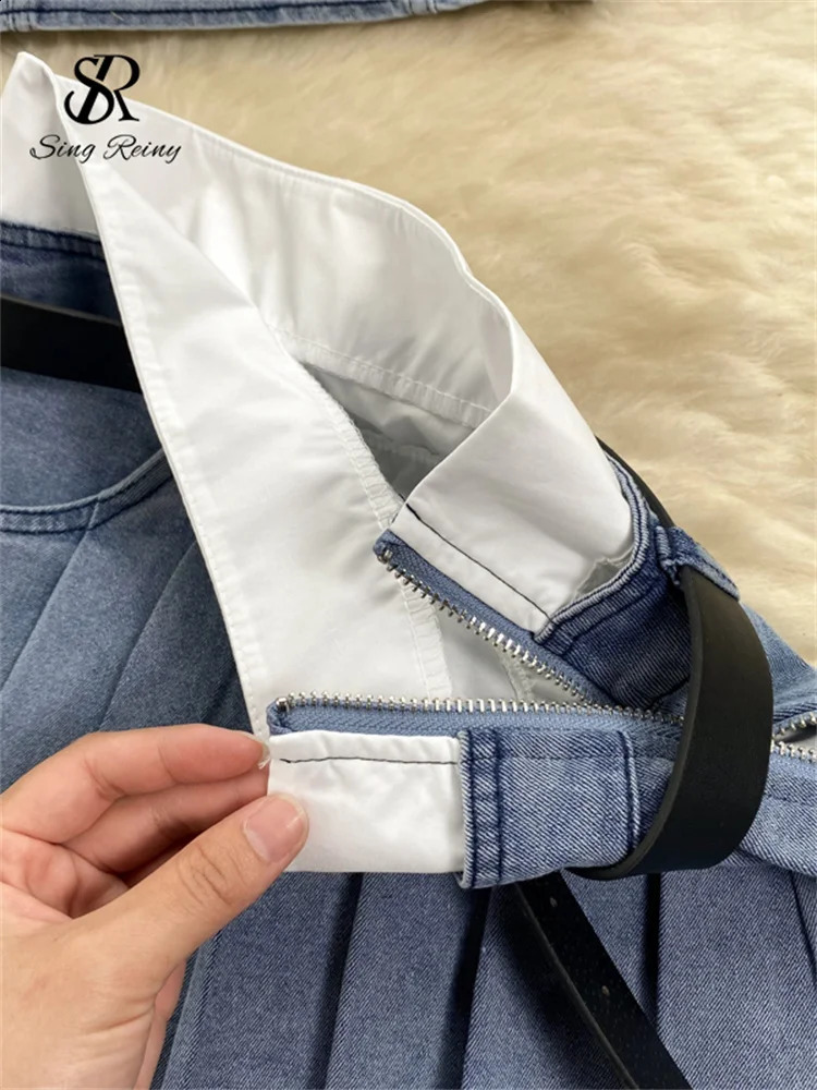 SINGREINY Fashion American Retro Y2K Sexy Denim Suits Women Strapless Mini Top Pleated Mini Skirt Vintage Beach Two Pieces Set 250319
