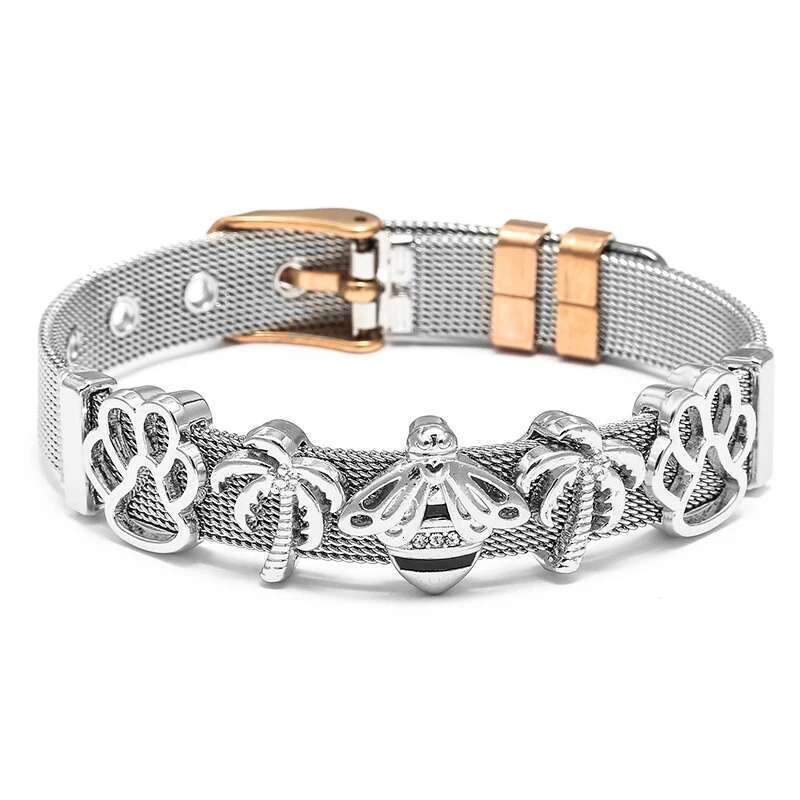 10mm Stainless Steel Mesh Bracelets Original Bees Dog Paw Beads Charm Keeper Bracelets Bangles For Women Fashion Jewelry Gift
